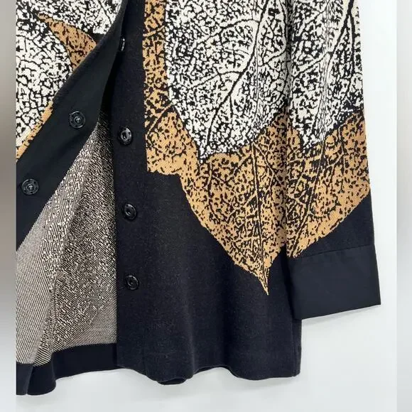Nic + Zoe Santana Cardigan Sweater Jacket Leafs Metal Clasp Printed Size Medium - Picture 8 of 11